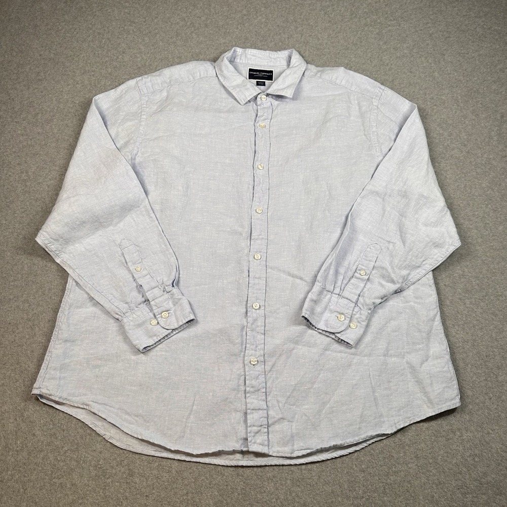 Charles Tyrwhitt Classic Fit 100% Linen Blue Button Shirt Mens XXL